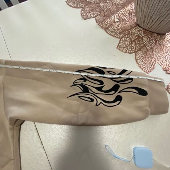 Drop Shoulder Fire Print Thermal Longline Hoodie SzL Kaki - Picture 6 of 10